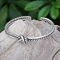 Sterling silver cuff bracelet, 'Both Sides' - Knotted Sterling Silver Cuff Bracelet