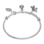 Silver charm bracelet, 'Garden Sounds' - Sterling Silver Garden-Motif Charm Bracelet