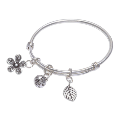 Silver charm bracelet, 'Garden Sounds' - Sterling Silver Garden-Motif Charm Bracelet