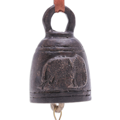 Decorative brass bell, 'Elephant Show' - Decorative Brass Elephant-Themed Bell