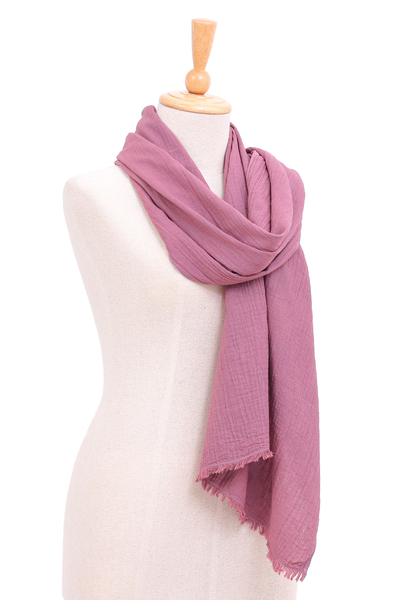 Cotton scarf, 'Thailand Lilac' - Thailand 100% Cotton Hand Made Dusty Lilac Scarf