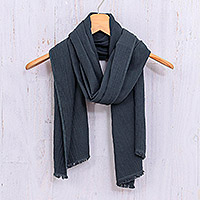 Cotton scarf, 'Tender Feeling in Grey' - Hand Made Grey Cotton Scarf from Thailand
