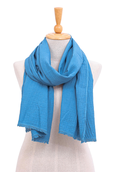 Cotton scarf, 'Tender Feeling in Blue' - Thai Handcrafted Blue Cotton Scarf