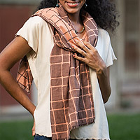 Cotton scarf, 'Warm City' - Hand Made Gridded Cotton Scarf