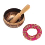 Brass alloy singing bowl set, 'Pink Mantra' (3 pcs) - Brass Alloy Singing Bowl Set with Wooden Mallet (3 Pcs)