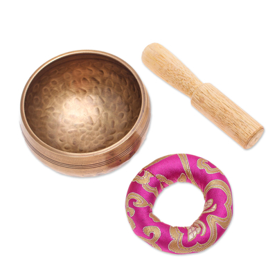 Brass alloy singing bowl set, 'Orange Mantra' (3 pcs) - Hammered Finish Brass Alloy Singing Bowl Set (3 Pcs)