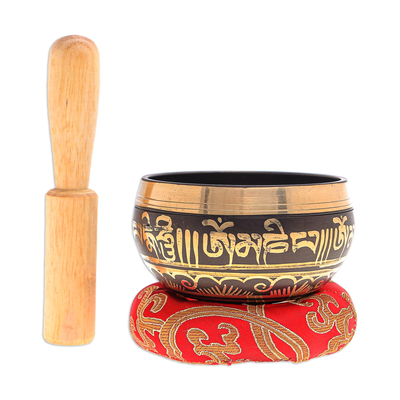 Brass alloy singing bowl set, 'Spirit Mantra' (3 pcs) - Brass Alloy Singing Bowl Set with Sanskrit Writing (3 Pcs)