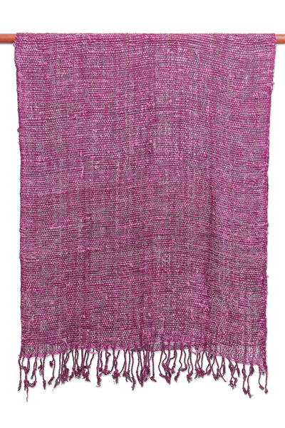 Pañuelo de seda - Bufanda de seda tailandesa morada con flecos
