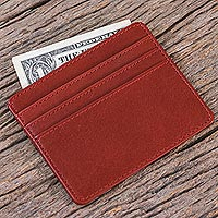 Leather wallet, 'Simple Day in Brick' - Thai Unisex Leather Cardholder Wallet