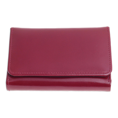 Leather wallet, 'Claret Dreams' - Unisex Leather Trifold Wallet