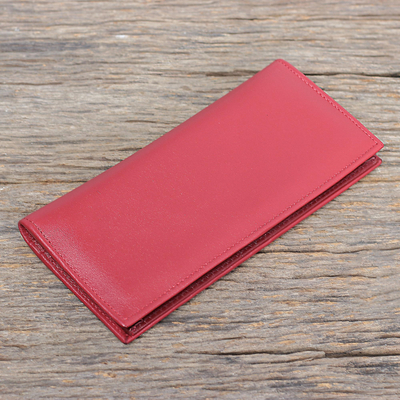 Billetera de cuero - Cartera de piel roja hecha a mano