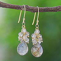 Gold-accented labradorite dangle earrings, 'Rain Cloud in Iridescent' - Gold-Accented Labradorite Dangle Earrings