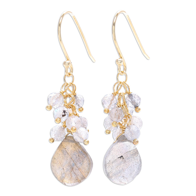 Gold-Accented Labradorite Dangle Earrings