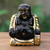 Gold-accented wood sculpture, 'Grinning Buddha' - Raintree Wood and Gold Foil Buddha Sculpture thumbail