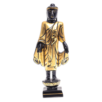 Hand Carved Gold and Wood Buddha Sculpture