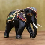 Gold-accented wood sculpture, 'Elephant Royalty' - Gold-Accented Raintree Wood Elephant Sculpture