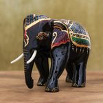Gold-accented wood sculpture, 'Elephant Royalty' - Gold-Accented Raintree Wood Elephant Sculpture