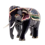Gold-accented wood sculpture, 'Elephant Royalty' - Gold-Accented Raintree Wood Elephant Sculpture