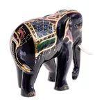 Gold-accented wood sculpture, 'Elephant Royalty' - Gold-Accented Raintree Wood Elephant Sculpture