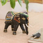 Gold-accented wood sculpture, 'Elephant Royalty' - Gold-Accented Raintree Wood Elephant Sculpture