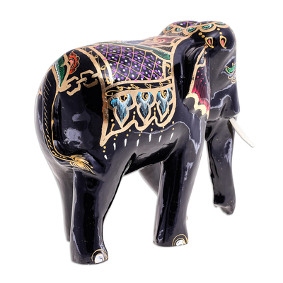 Gold-accented wood sculpture, 'Elephant Show' - Gold-Accented Hand Carved Elephant Sculpture