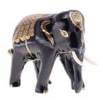 Gold-accented wood sculpture, 'Royal Stampede' - Artisan Crafted Lacquerware Elephant Sculpture