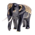 Gold-accented wood sculpture, 'Royal Stampede' - Artisan Crafted Lacquerware Elephant Sculpture