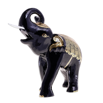 Gold-accented wood sculpture, 'Elephant King' - Gold-Accented Raintree Wood Sculpture from Thailand