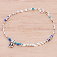Lapis lazuli charm bracelet, 'Daisy Days in Blue'