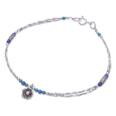 Lapis lazuli charm bracelet, 'Daisy Days in Blue' - Lapis Lazuli Floral Charm Bracelet
