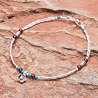 Garnet charm bracelet, 'Daisy Days in Red'