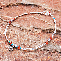 Carnelian charm bracelet, 'Daisy Days in Orange' - Carnelian Floral Charm Bracelet from Thailand