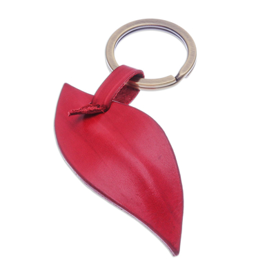 Schlüsselanhänger aus Leder - Roter Schlüsselanhänger aus Leder und Messing aus Thailand