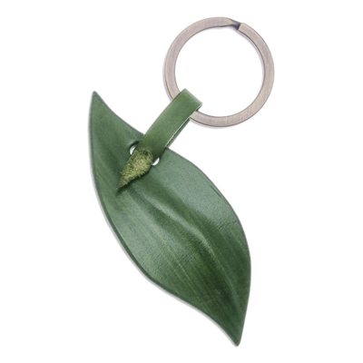 Schlüsselanhänger aus Leder - Schlüsselanhänger aus grünem Leder und Messing