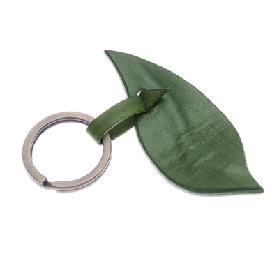 Schlüsselanhänger aus Leder - Schlüsselanhänger aus grünem Leder und Messing