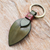 Leather keychain, 'Twin Leaves in Green' - Hand Crafted Leather and Brass Keychain