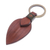 Leather keychain, 'Twin Leaves in Brown' - Handmade Leather and Brass Keychain