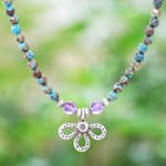 Jasper and amethyst pendant necklace, 'Down to Earth' - Jasper and Amethyst Beaded Pendant Necklace