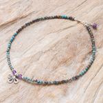 Jasper and amethyst pendant necklace, 'Down to Earth' - Jasper and Amethyst Beaded Pendant Necklace