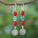 Howlite dangle earrings, 'Beach Getaway' - Red Howlite and Karen Silver Dangle Earrings