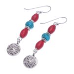 Howlite dangle earrings, 'Beach Getaway' - Red Howlite and Karen Silver Dangle Earrings