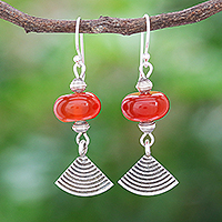 Carnelian dangle earrings, 'Fruit Tree in Orange' - Thai Carnelian and Karen Silver Dangle Earrings