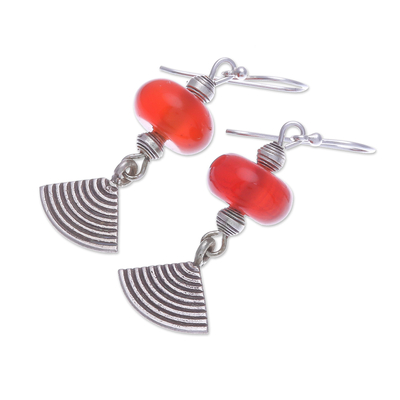 Carnelian dangle earrings, 'Fruit Tree in Orange' - Thai Carnelian and Karen Silver Dangle Earrings