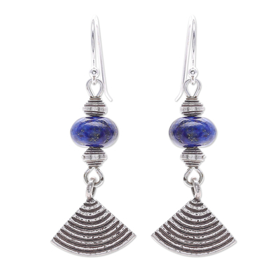 Lapis lazuli dangle earrings, 'Fruit Tree in Blue' - Thai Lapis Lazuli and Karen Silver Dangle Earrings