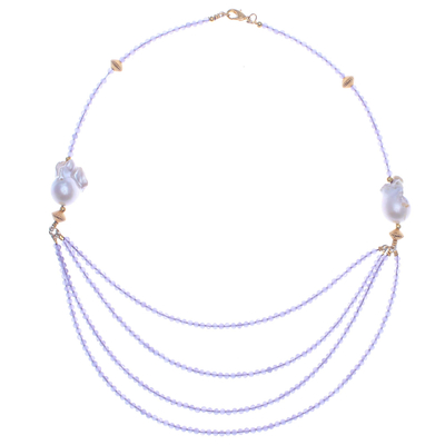 Gold-Accented Iolite and Cultured Pearl Necklace