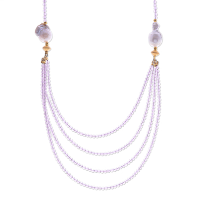 Gold-Accented Amethyst and Cultured Pearl Necklace