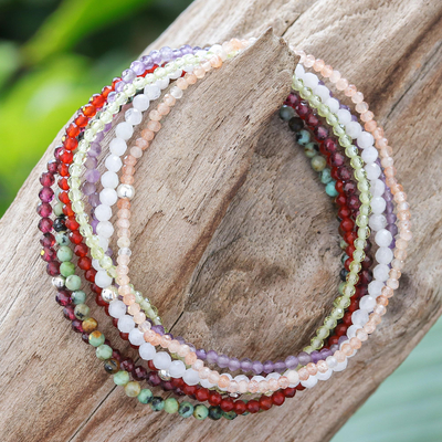 Gemstone stretch bracelets, 'Lucky Week' (set of 7) - Thai Gemstone Beaded Stretch Bracelets (Set of 7)