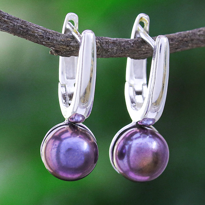Cultured pearl drop earrings, Mood Lift in Purple