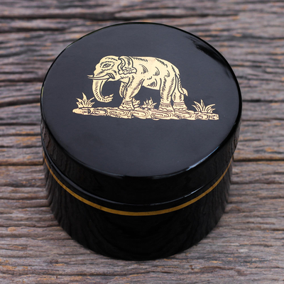 Gold-accented lacquerware wood box, 'Elephant Treasure' - Gold-Accented Mango Wood Box