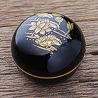 Gold-accented lacquerware wood box, 'Lotus Pond'